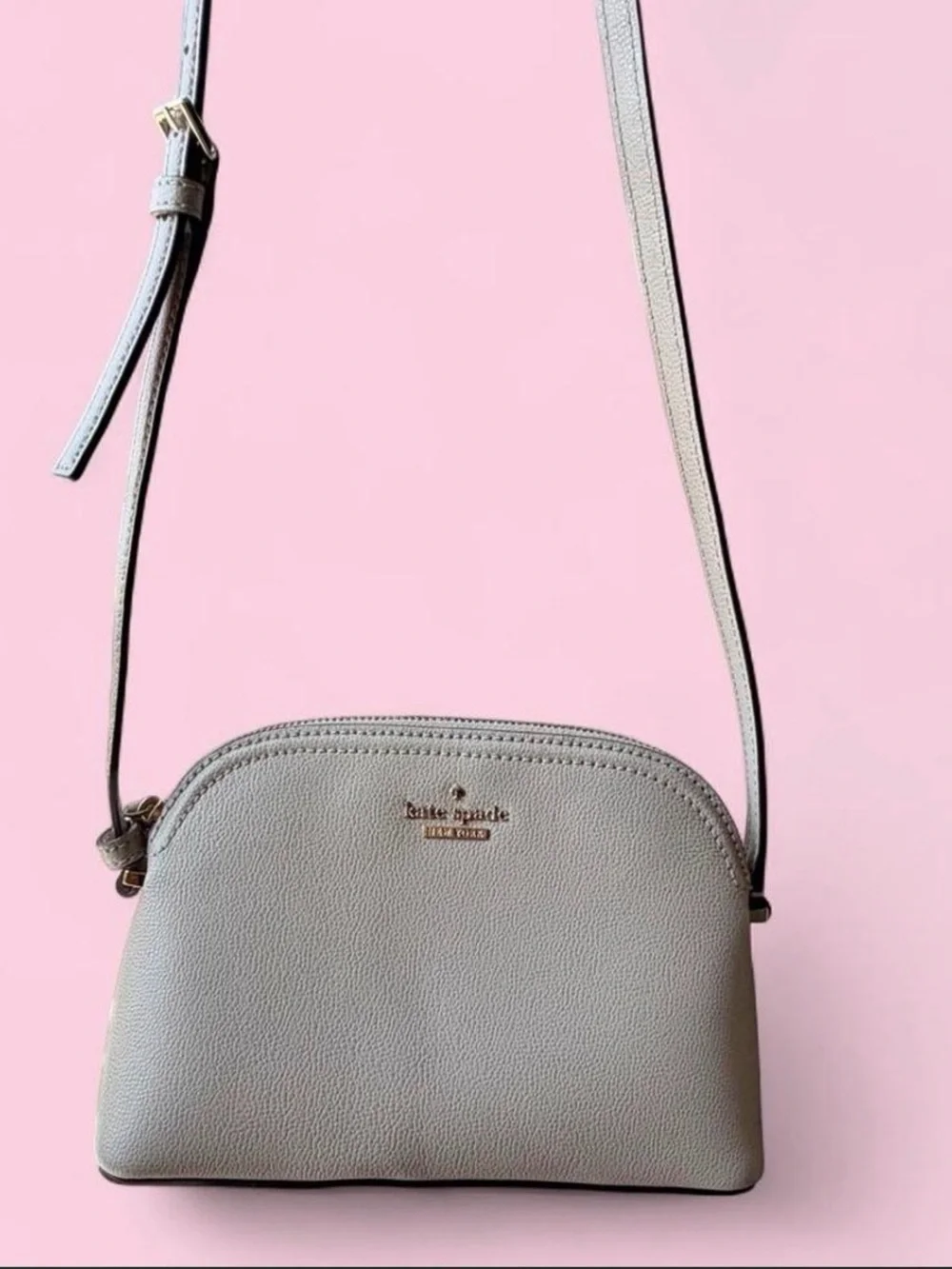 Kate Spade Gray Pebble Leather Shoulder Crossbody Gold Hardware EUC